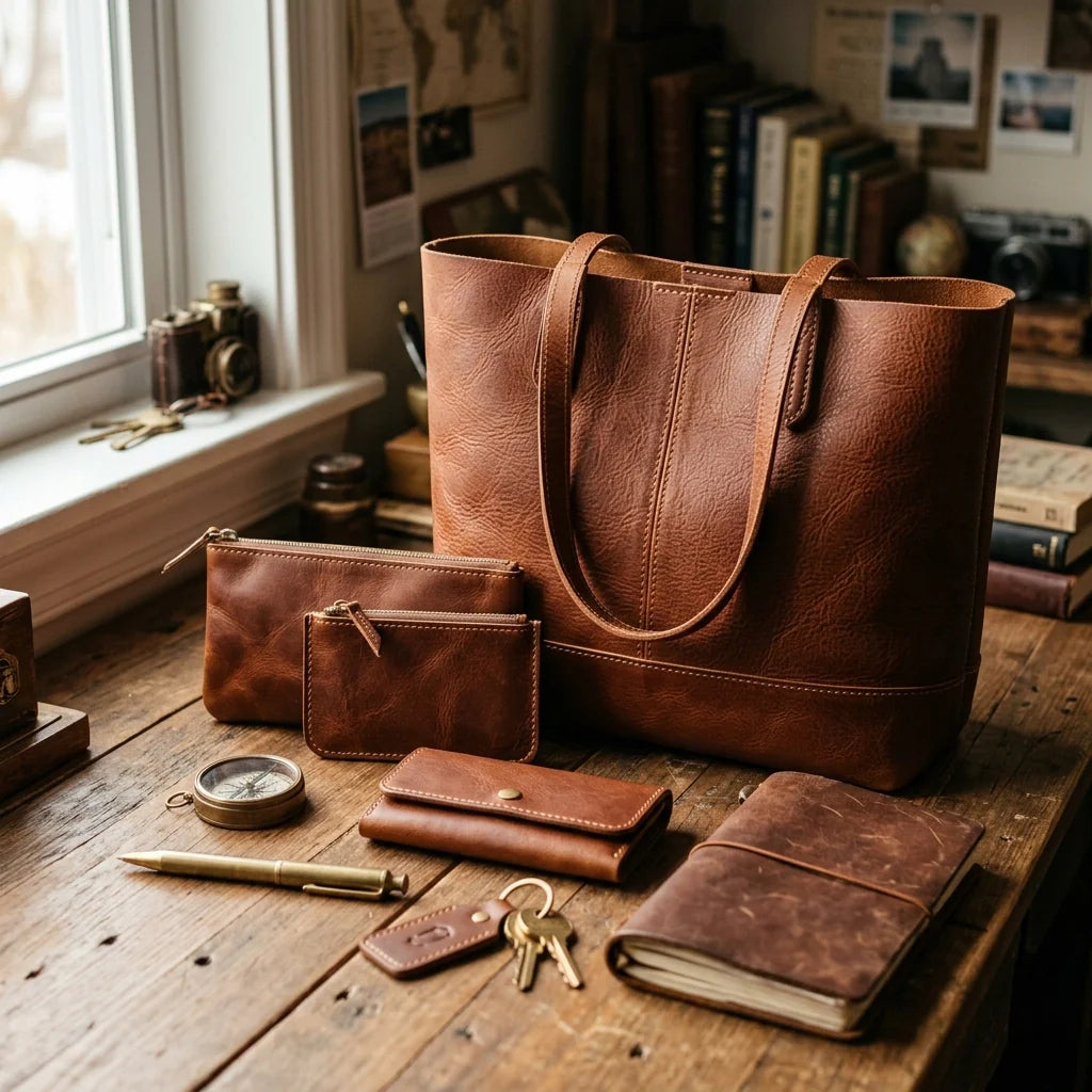 Handmade leather pouch and wallet carry essentials by The Kilted Leatherworker