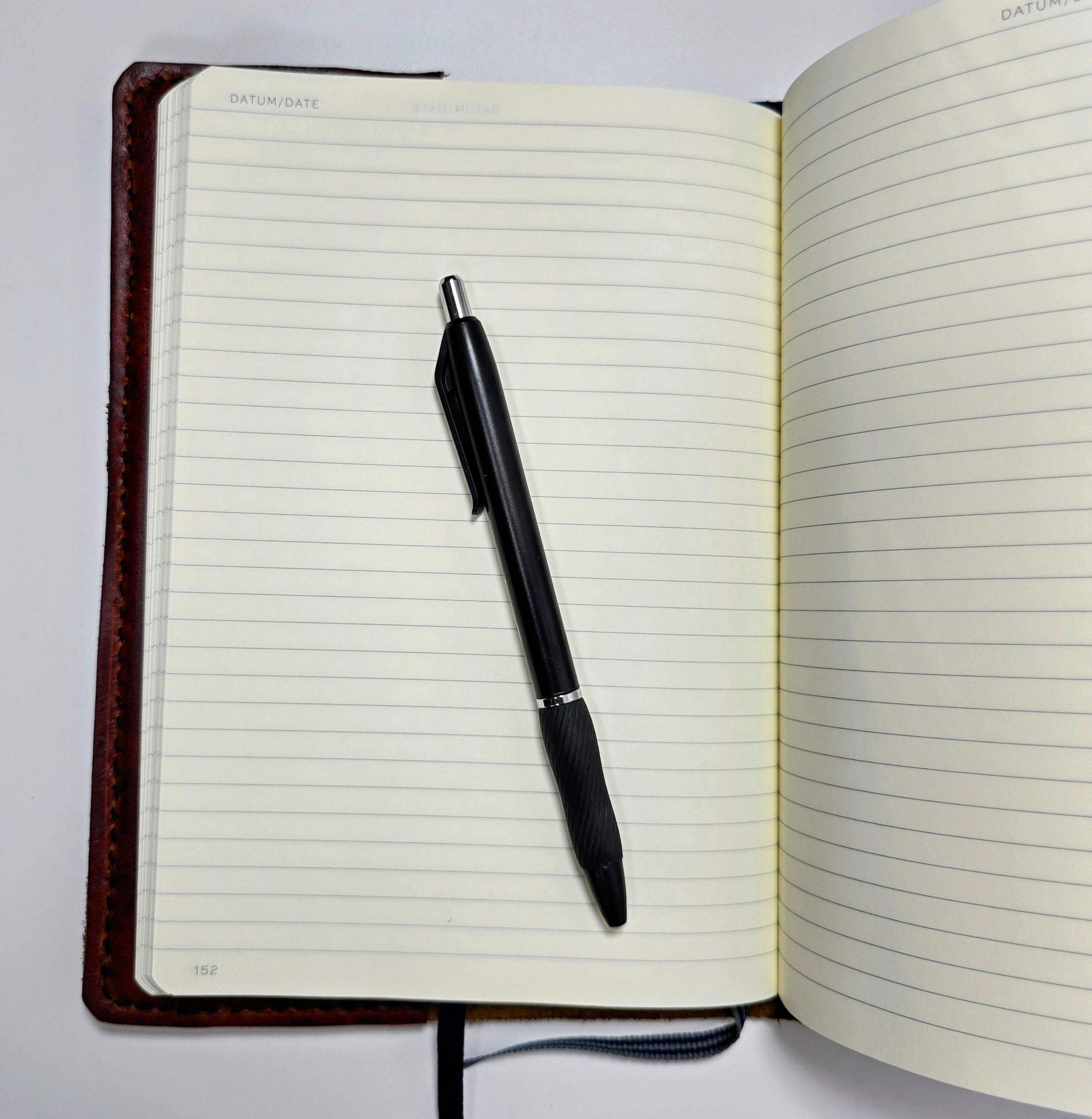 Burgundy leather journal cover - open view of Handcrafted A5 leather notebook cover.