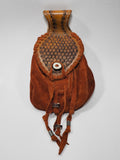 Tooled leather belt pouch - Hand-carved artisan leather accessory.